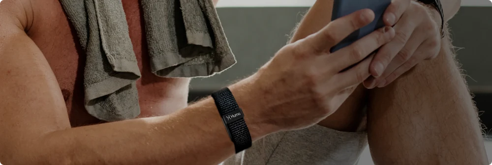 Hume Band 2.0 worn on wrist during a workout break
