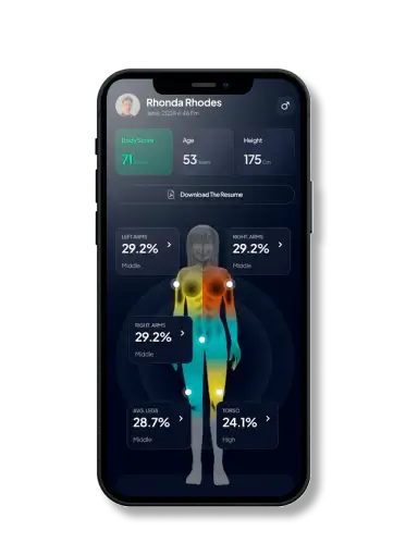 Hume Health app showing segmental body composition analysis